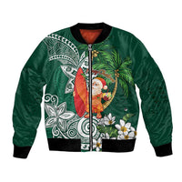 Polynesian Bomber Jacket Tropical Santa - Plumeria Green Vintage LT7 Unisex Green - Polynesian Pride