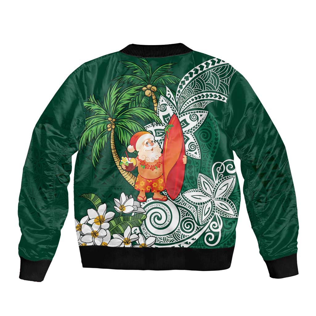 Polynesian Bomber Jacket Tropical Santa - Plumeria Green Vintage LT7 - Polynesian Pride