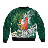 Polynesian Bomber Jacket Tropical Santa - Plumeria Green Vintage LT7 - Polynesian Pride