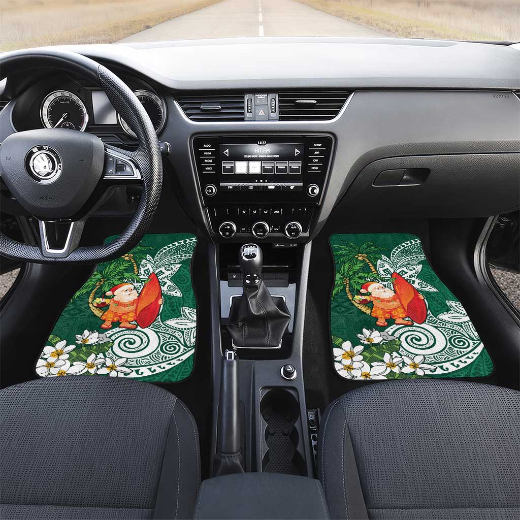 Polynesian Car Mats Tropical Santa - Plumeria Green Vintage LT7 Set 2pcs - Front Green - Polynesian Pride