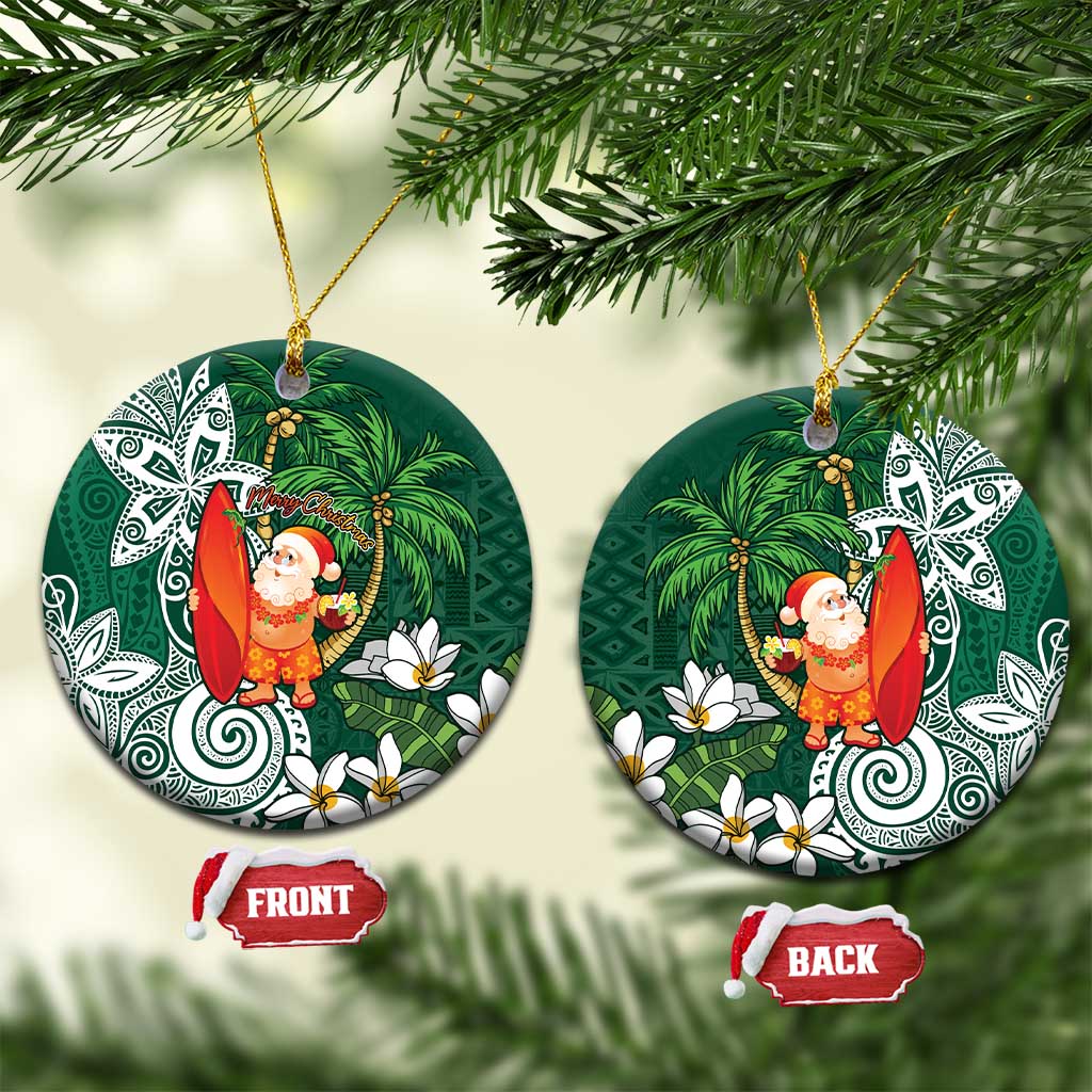 Polynesian Ceramic Ornament Tropical Santa - Plumeria Green Vintage LT7 Circle Green - Polynesian Pride