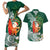 Polynesian Couples Matching Short Sleeve Bodycon Dress and Hawaiian Shirt Tropical Santa - Plumeria Green Vintage