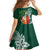 Polynesian Family Matching Off Shoulder Short Dress and Hawaiian Shirt Tropical Santa - Plumeria Green Vintage