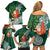 Polynesian Family Matching Off Shoulder Short Dress and Hawaiian Shirt Tropical Santa - Plumeria Green Vintage