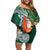 Polynesian Family Matching Off Shoulder Short Dress and Hawaiian Shirt Tropical Santa - Plumeria Green Vintage