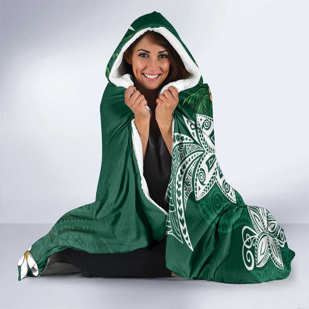 Polynesian Hooded Blanket Tropical Santa - Plumeria Green Vintage LT7 - Polynesian Pride
