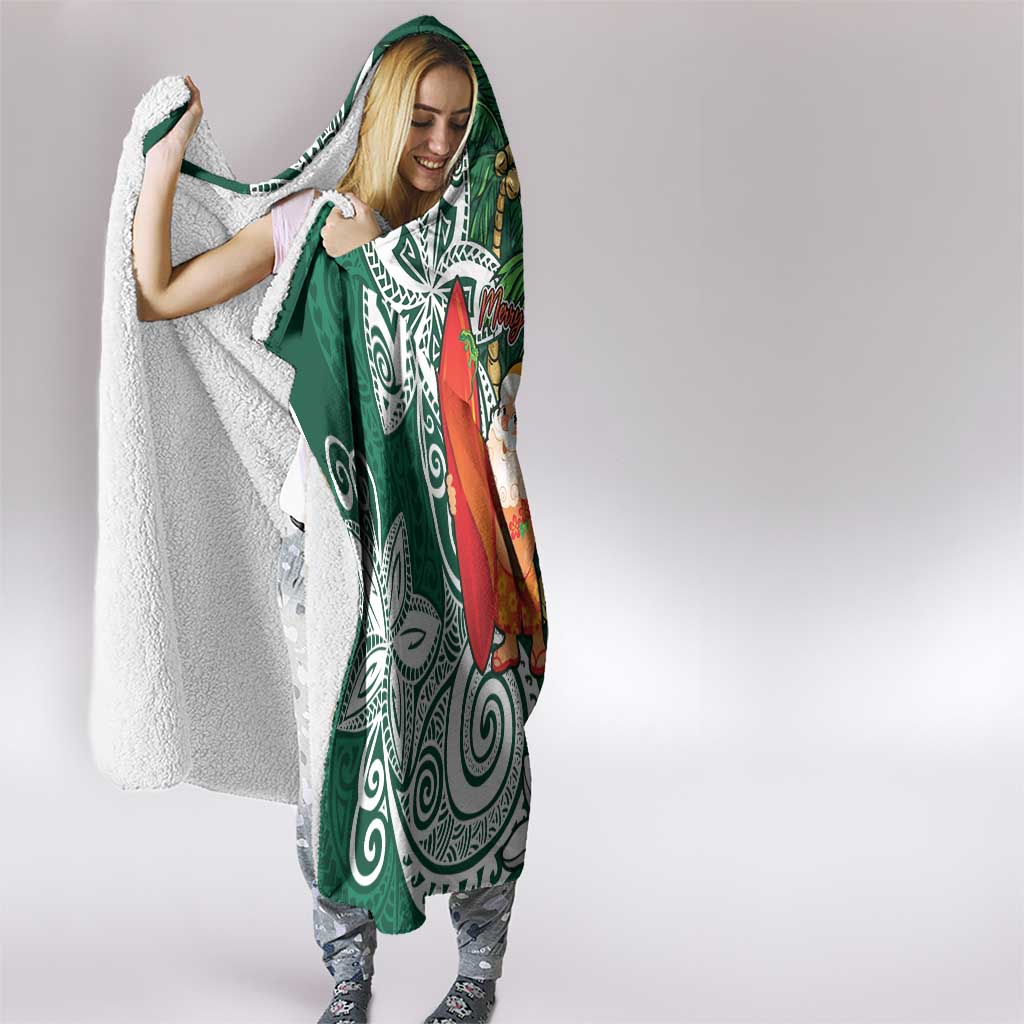 Polynesian Hooded Blanket Tropical Santa - Plumeria Green Vintage LT7 - Polynesian Pride