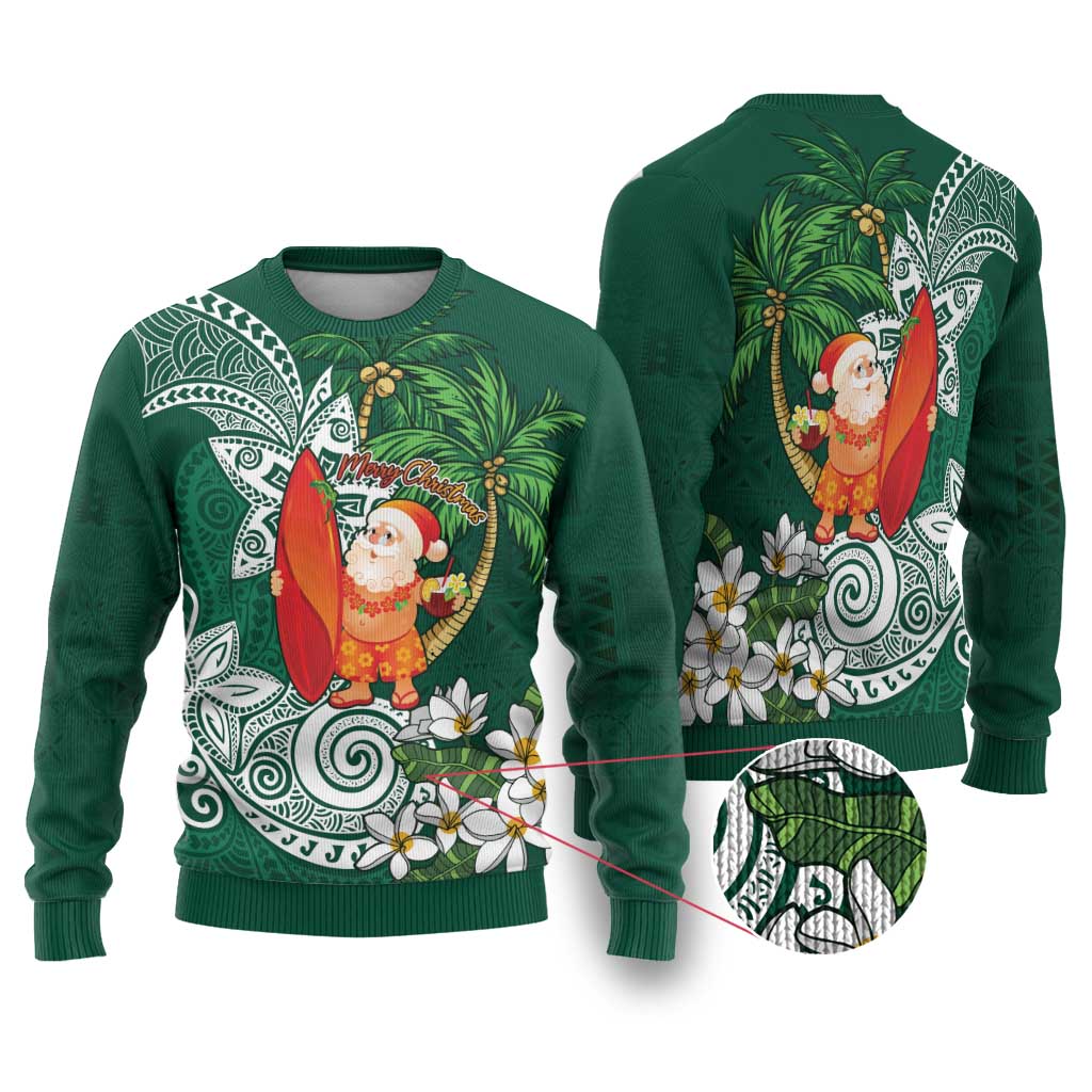 Polynesian Ugly Christmas Sweater Tropical Santa - Plumeria Green Vintage LT7 Green - Polynesian Pride