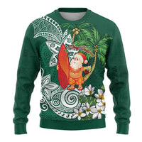 Polynesian Ugly Christmas Sweater Tropical Santa - Plumeria Green Vintage LT7 - Polynesian Pride
