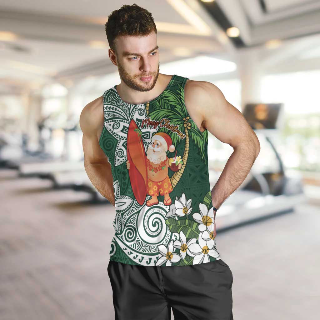 Polynesian Men Tank Top Tropical Santa - Plumeria Green Vintage LT7 Green - Polynesian Pride