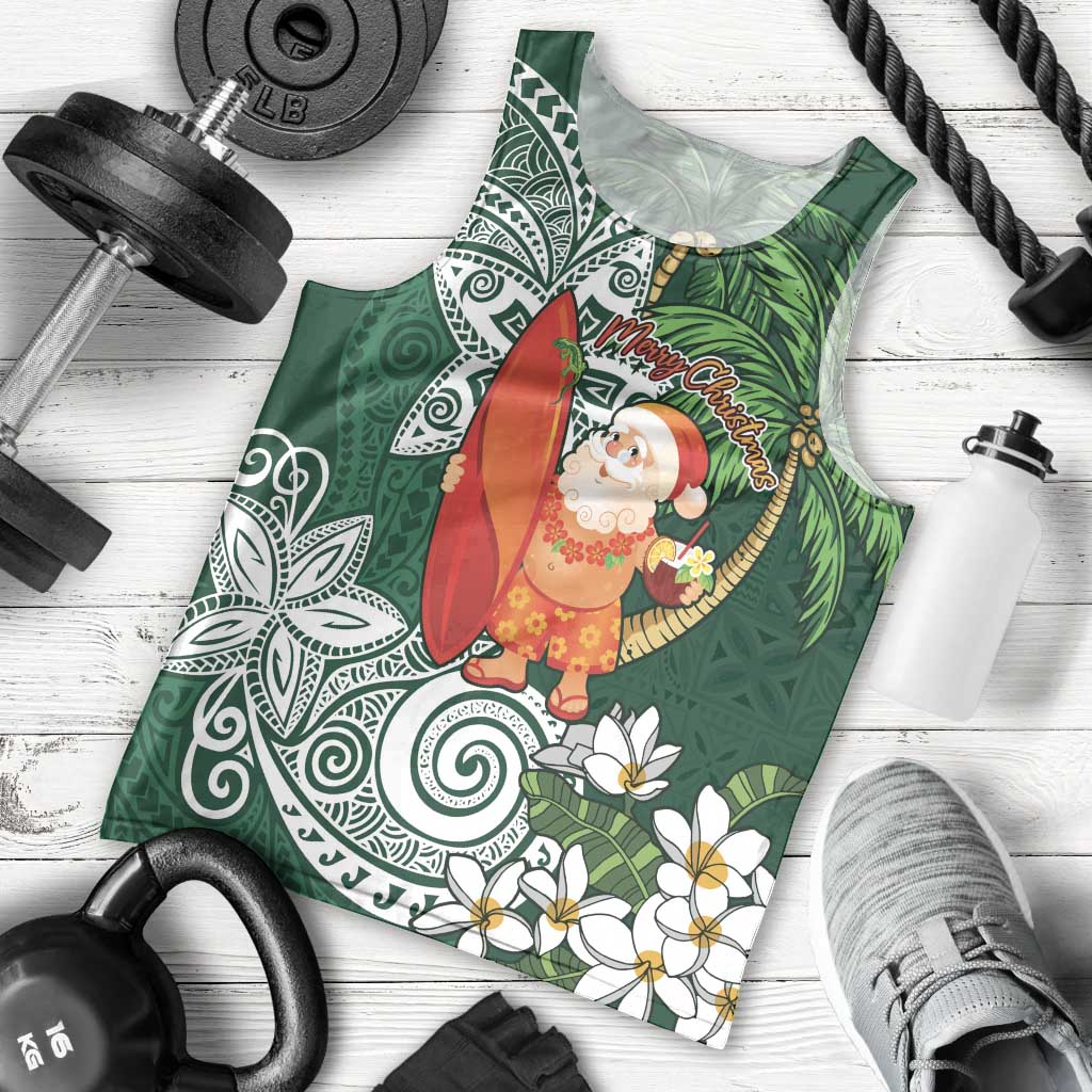 Polynesian Men Tank Top Tropical Santa - Plumeria Green Vintage LT7 - Polynesian Pride