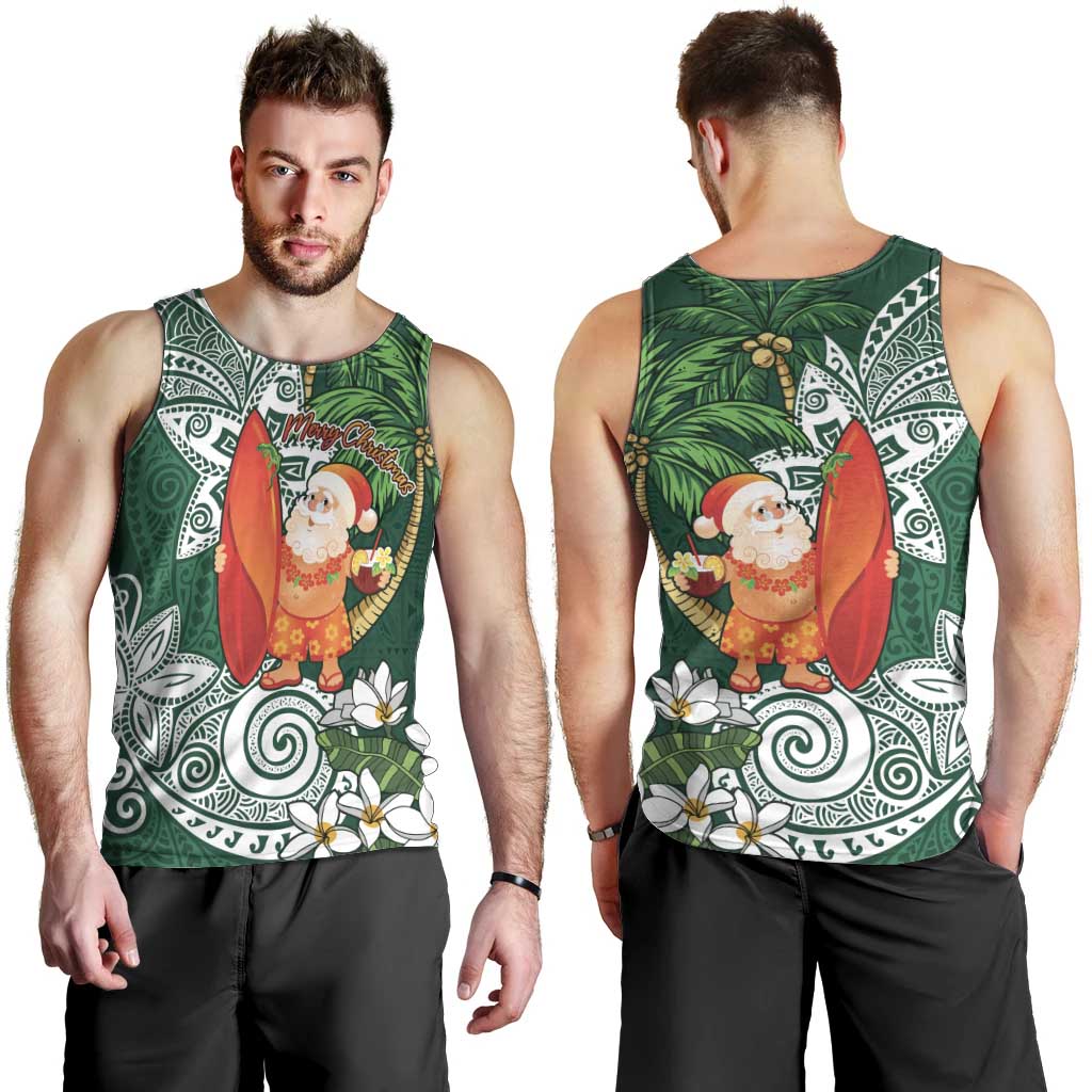 Polynesian Men Tank Top Tropical Santa - Plumeria Green Vintage LT7 - Polynesian Pride