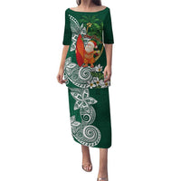 Polynesian Puletasi Tropical Santa - Plumeria Green Vintage LT7 Long Dress Green - Polynesian Pride
