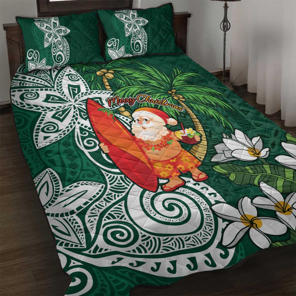 Polynesian Quilt Bed Set Tropical Santa - Plumeria Green Vintage LT7 Green - Polynesian Pride