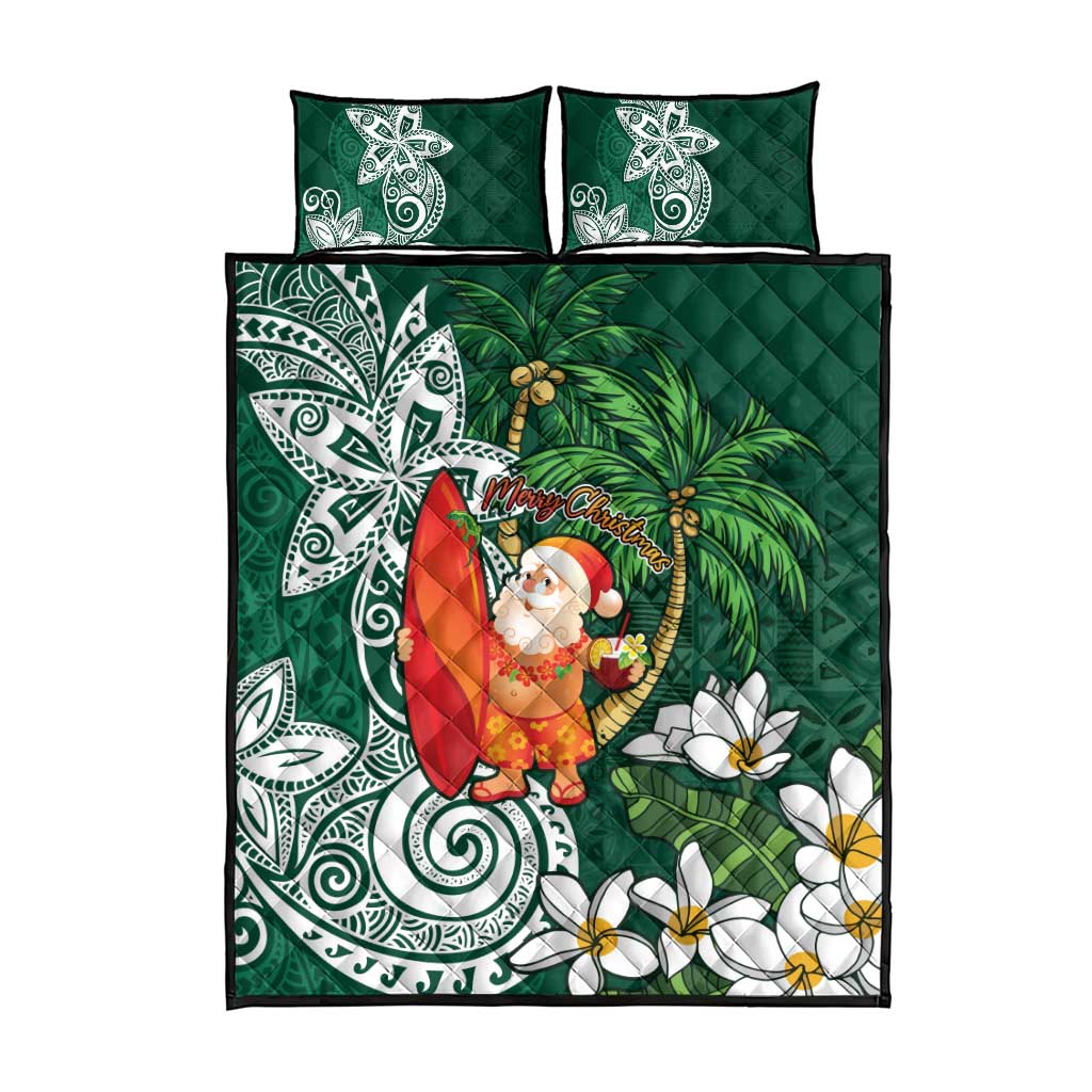 Polynesian Quilt Bed Set Tropical Santa - Plumeria Green Vintage LT7 - Polynesian Pride