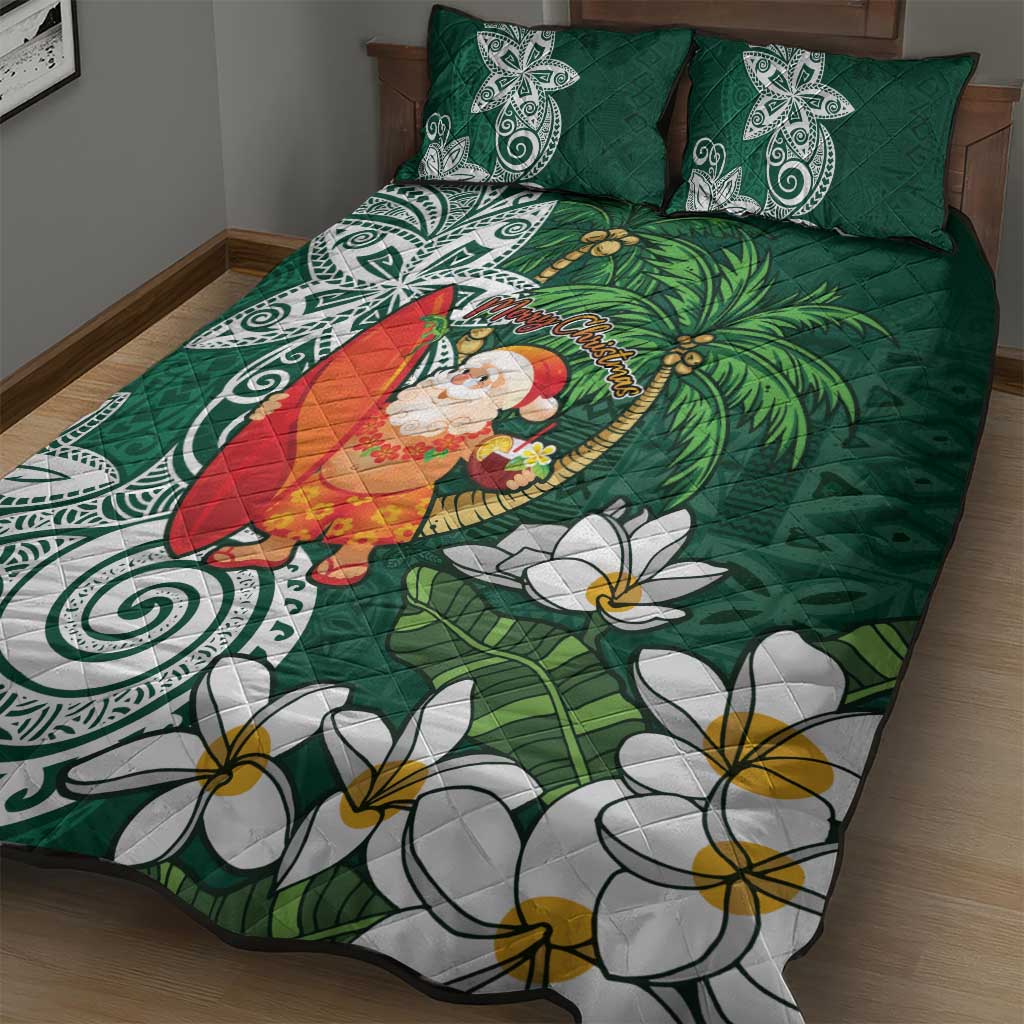 Polynesian Quilt Bed Set Tropical Santa - Plumeria Green Vintage LT7 - Polynesian Pride