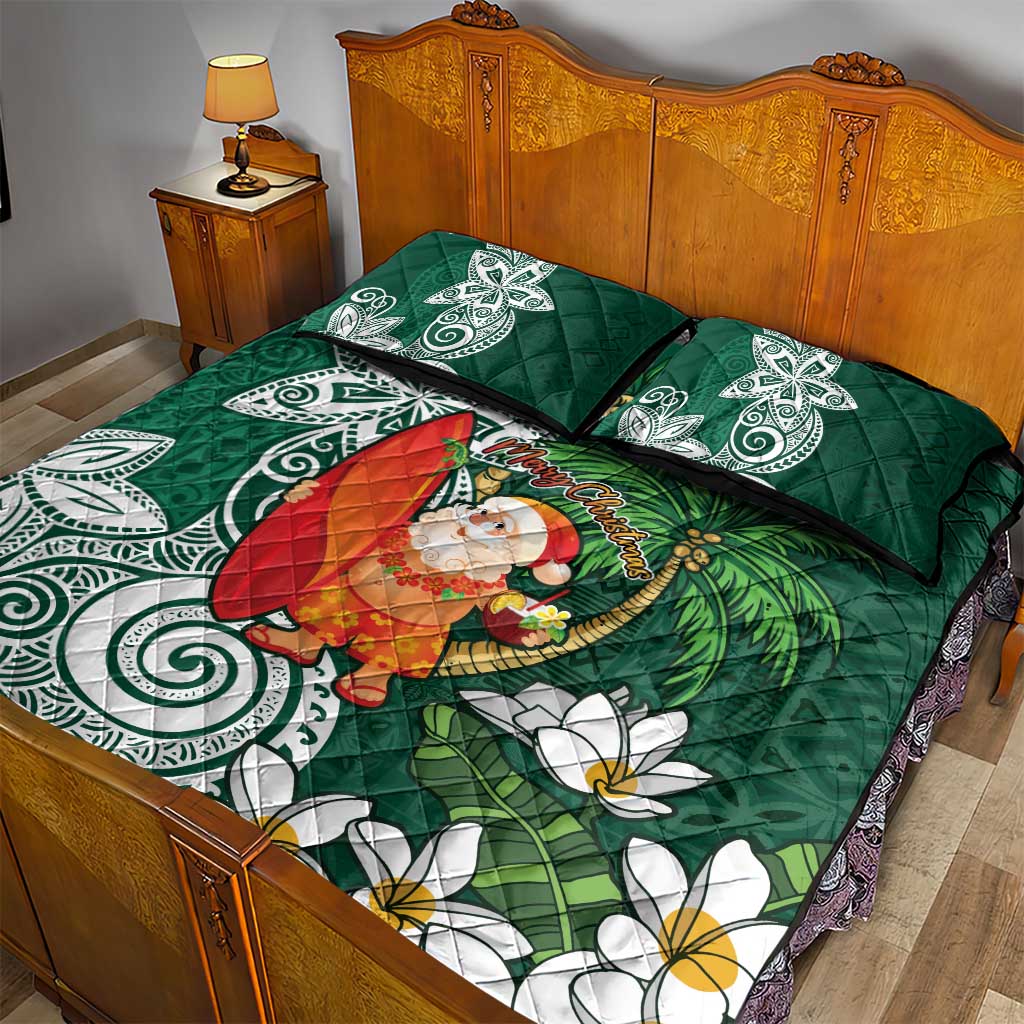 Polynesian Quilt Bed Set Tropical Santa - Plumeria Green Vintage LT7 - Polynesian Pride