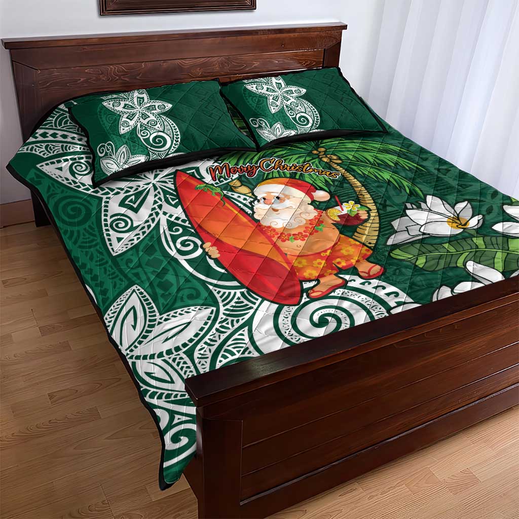 Polynesian Quilt Bed Set Tropical Santa - Plumeria Green Vintage LT7 - Polynesian Pride