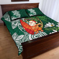 Polynesian Quilt Bed Set Tropical Santa - Plumeria Green Vintage LT7 - Polynesian Pride