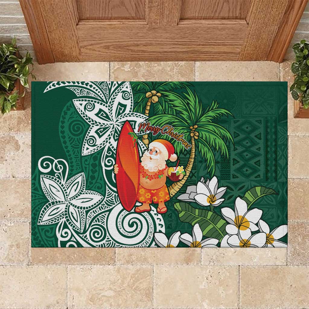 Polynesian Rubber Doormat Tropical Santa - Plumeria Green Vintage LT7 Green - Polynesian Pride
