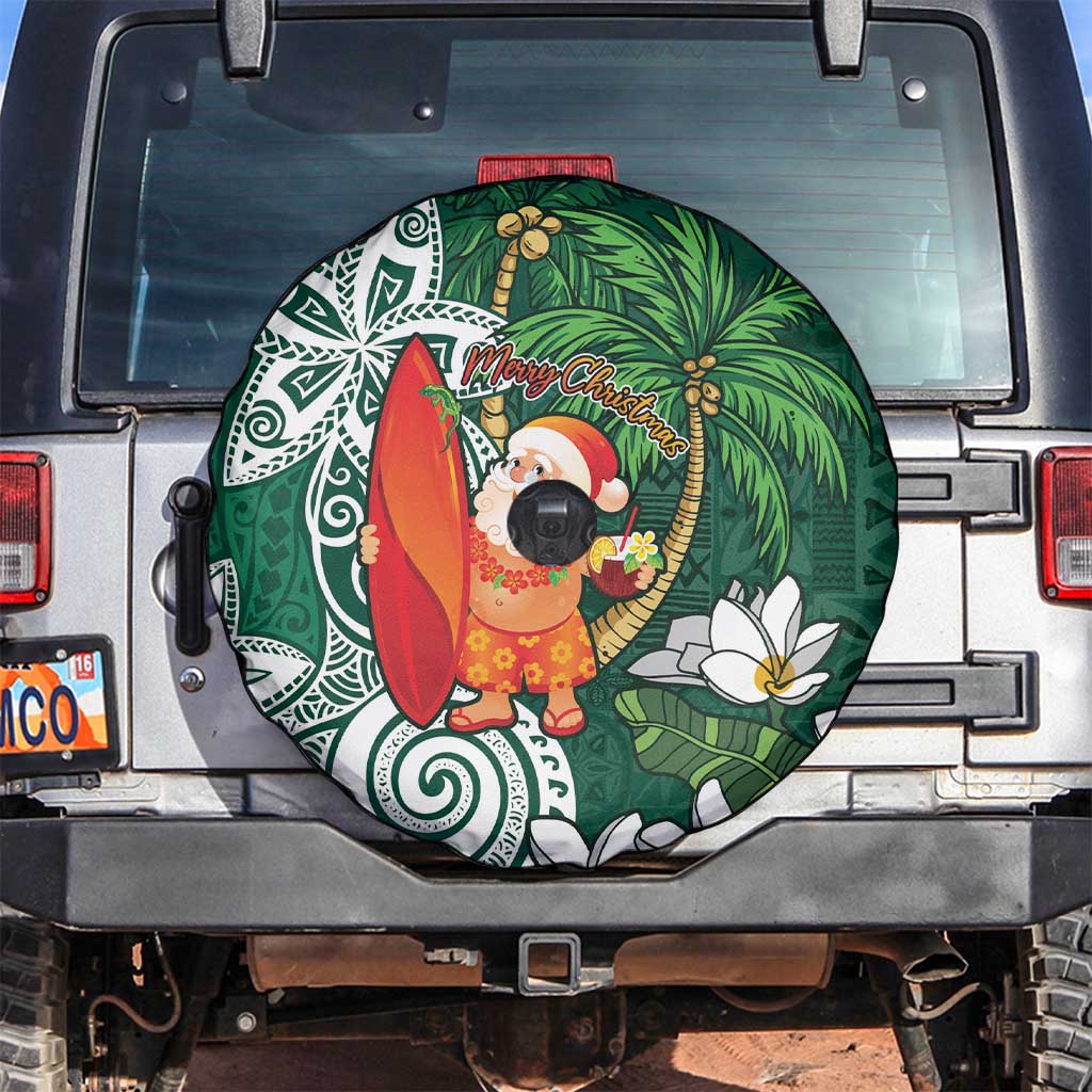 Polynesian Spare Tire Cover Tropical Santa - Plumeria Green Vintage