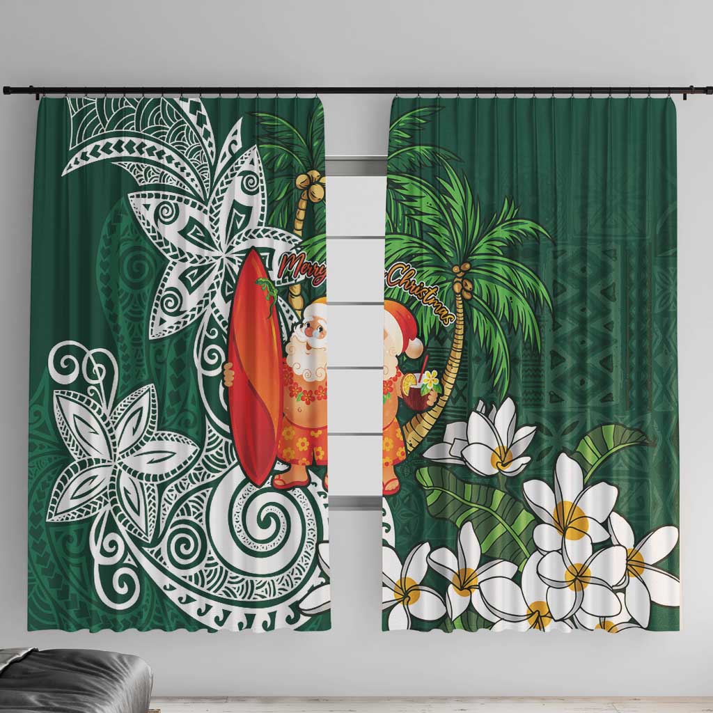 Polynesian Window Curtain Tropical Santa - Plumeria Green Vintage LT7 With Hooks Green - Polynesian Pride