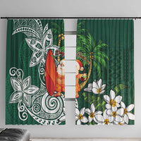 Polynesian Window Curtain Tropical Santa - Plumeria Green Vintage LT7 With Hooks Green - Polynesian Pride