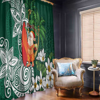Polynesian Window Curtain Tropical Santa - Plumeria Green Vintage LT7 - Polynesian Pride