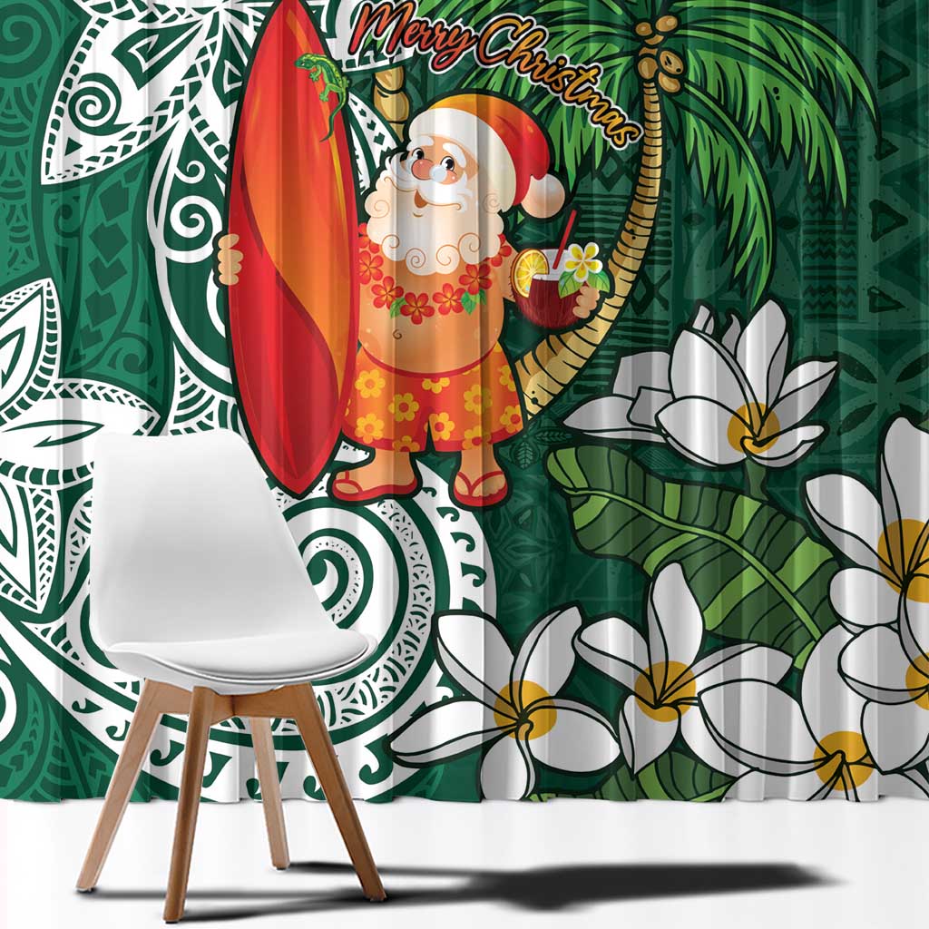 Polynesian Window Curtain Tropical Santa - Plumeria Green Vintage LT7 - Polynesian Pride