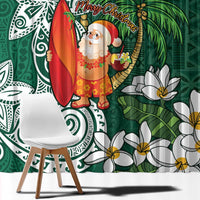 Polynesian Window Curtain Tropical Santa - Plumeria Green Vintage LT7 - Polynesian Pride