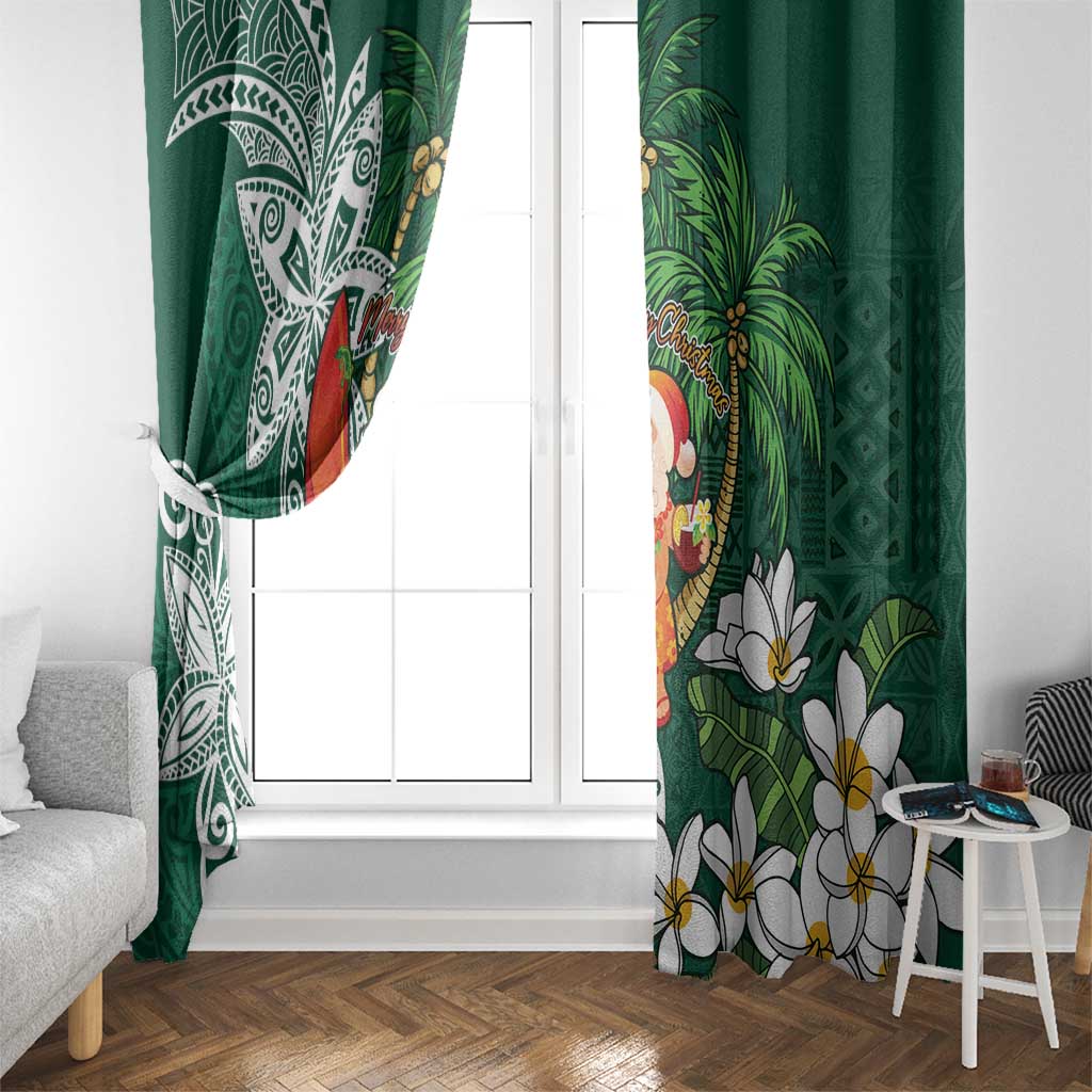 Polynesian Window Curtain Tropical Santa - Plumeria Green Vintage LT7 - Polynesian Pride