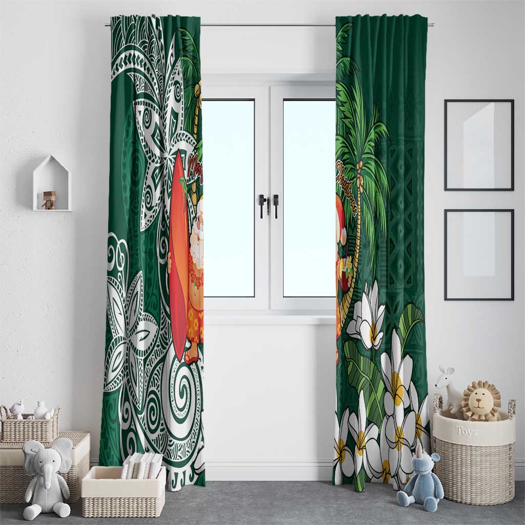 Polynesian Window Curtain Tropical Santa - Plumeria Green Vintage LT7 - Polynesian Pride