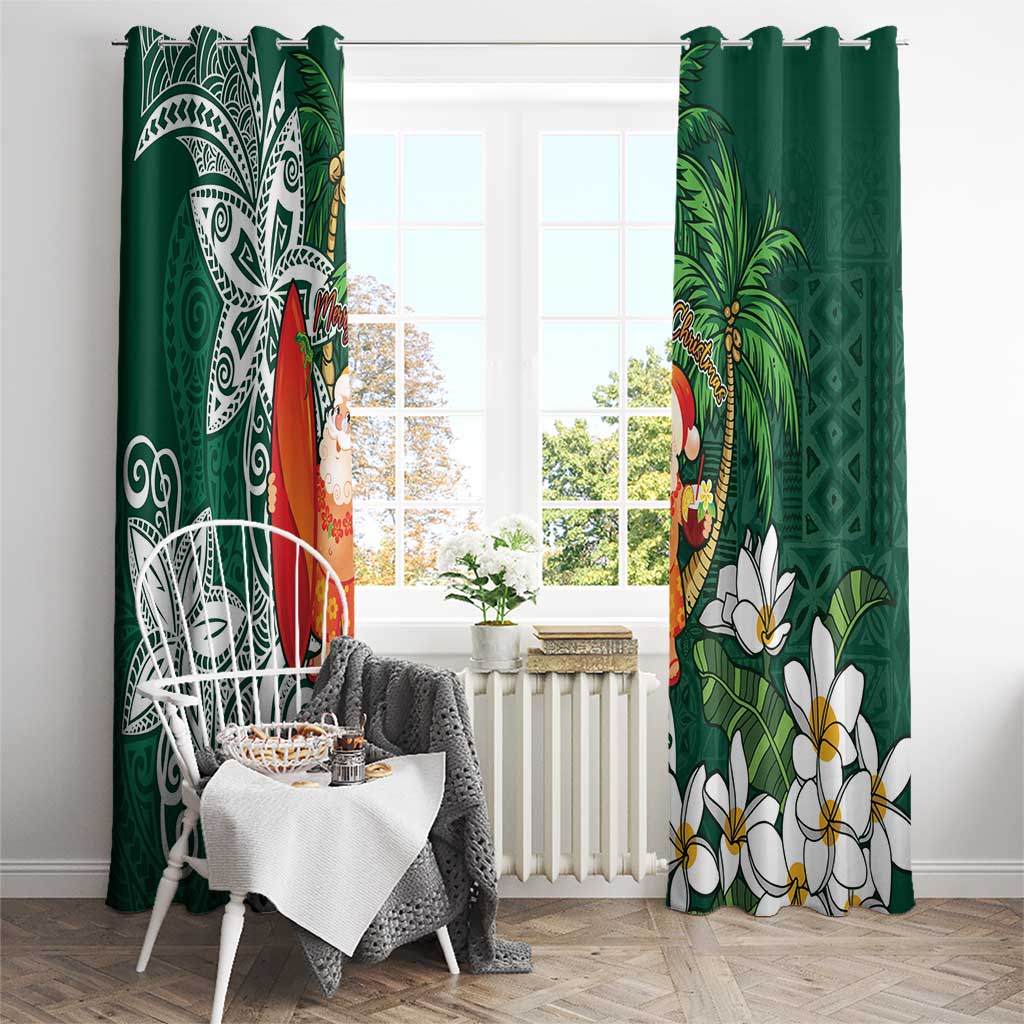 Polynesian Window Curtain Tropical Santa - Plumeria Green Vintage LT7 - Polynesian Pride