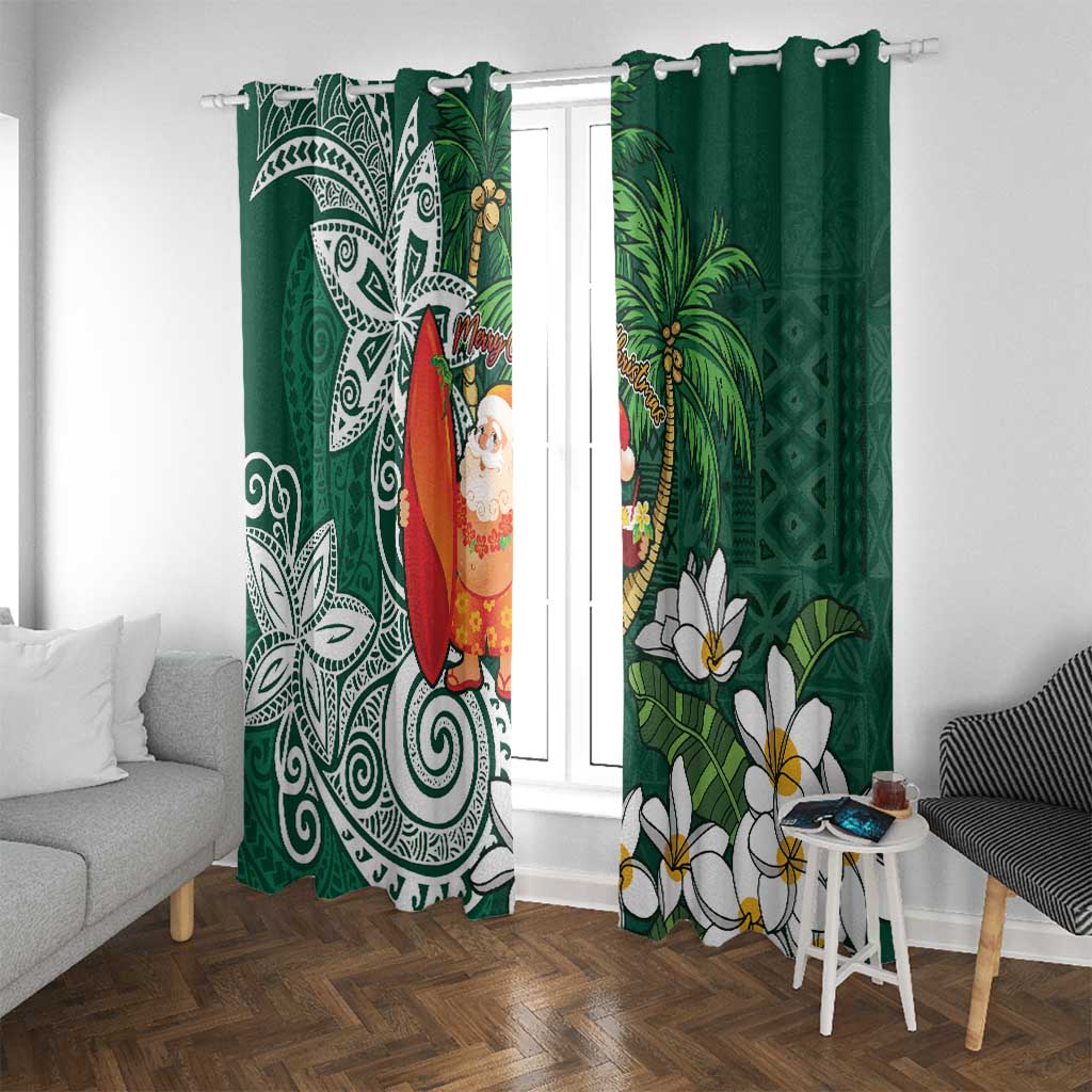 Polynesian Window Curtain Tropical Santa - Plumeria Green Vintage LT7 With Grommets Green - Polynesian Pride