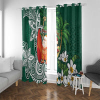 Polynesian Window Curtain Tropical Santa - Plumeria Green Vintage LT7 With Grommets Green - Polynesian Pride