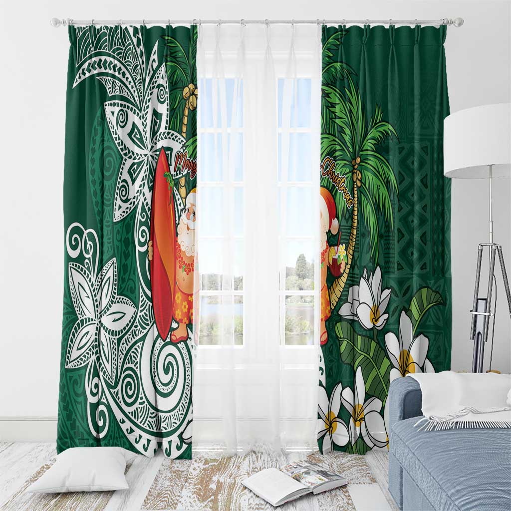 Polynesian Window Curtain Tropical Santa - Plumeria Green Vintage LT7 - Polynesian Pride