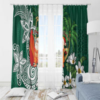 Polynesian Window Curtain Tropical Santa - Plumeria Green Vintage LT7 - Polynesian Pride