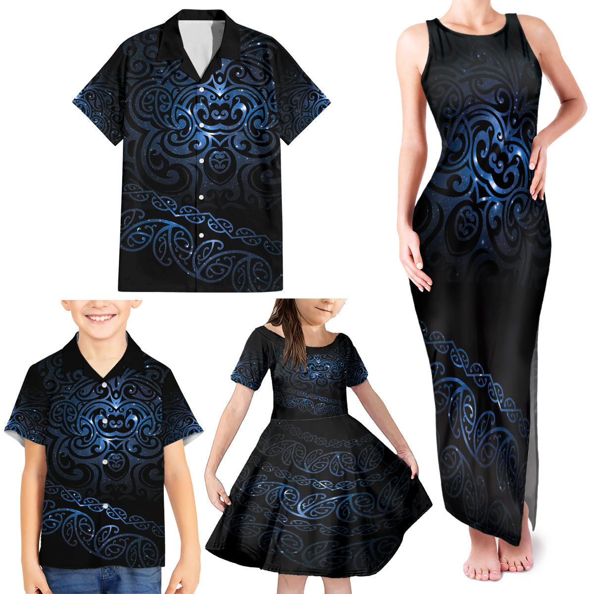 New Zealand Matariki Family Matching Tank Maxi Dress and Hawaiian Shirt Cosmic Style LT7 - Polynesian Pride