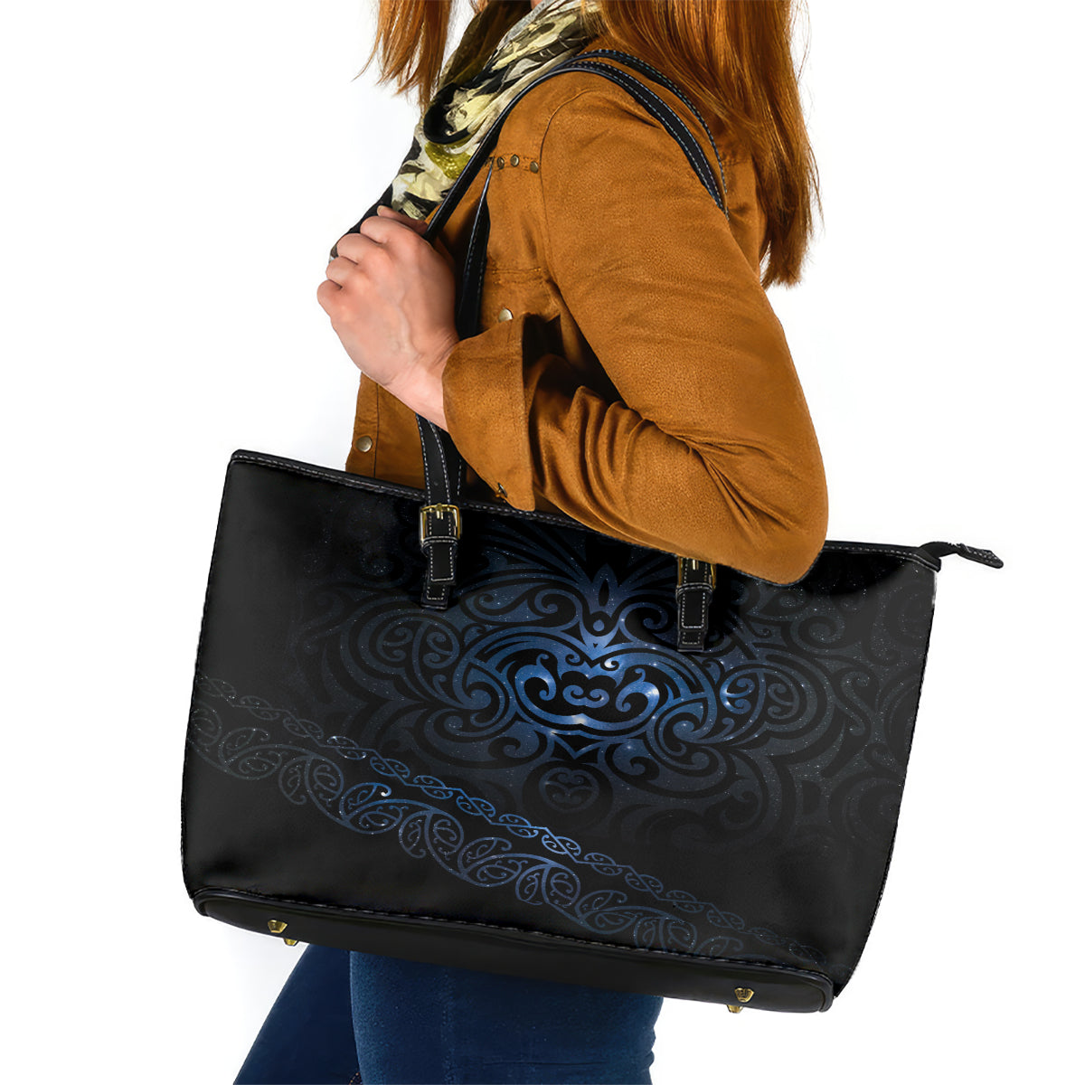 New Zealand Matariki Leather Tote Bag Cosmic Style LT7 Galaxy - Polynesian Pride