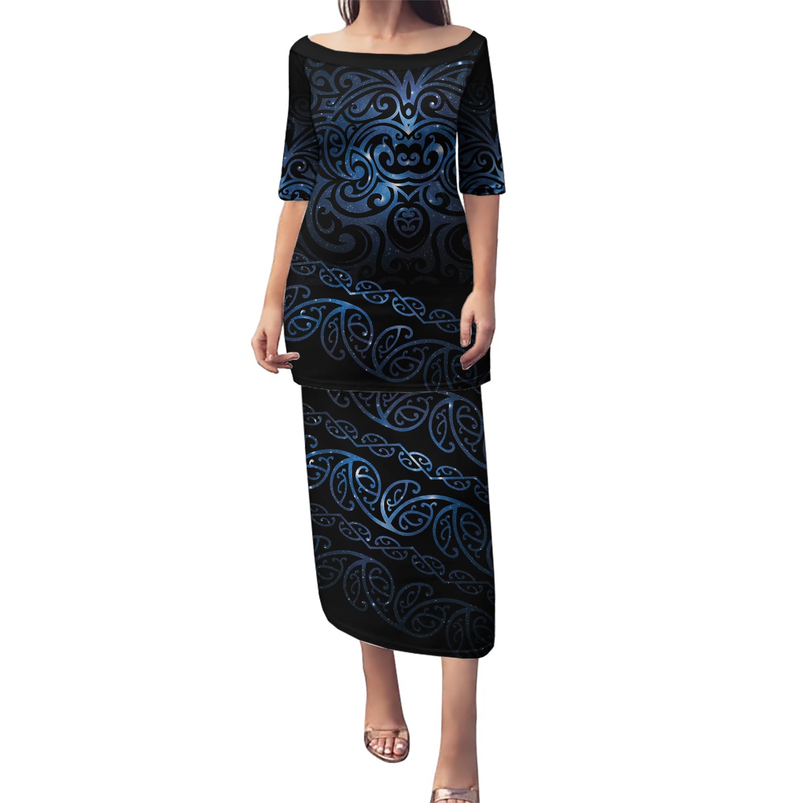 New Zealand Matariki Puletasi Cosmic Style LT7 Long Dress Galaxy - Polynesian Pride