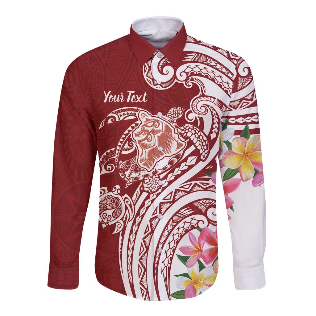 Aloha Hawaii Island Personalized Long Sleeve Button Shirt Crimson Dreamy Turtle LT7 Unisex Red - Polynesian Pride