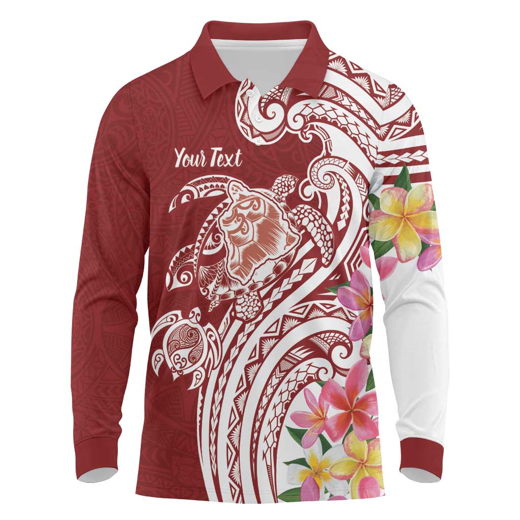 Aloha Hawaii Island Personalized Long Sleeve Polo Shirt Crimson Dreamy Turtle LT7 Red - Polynesian Pride