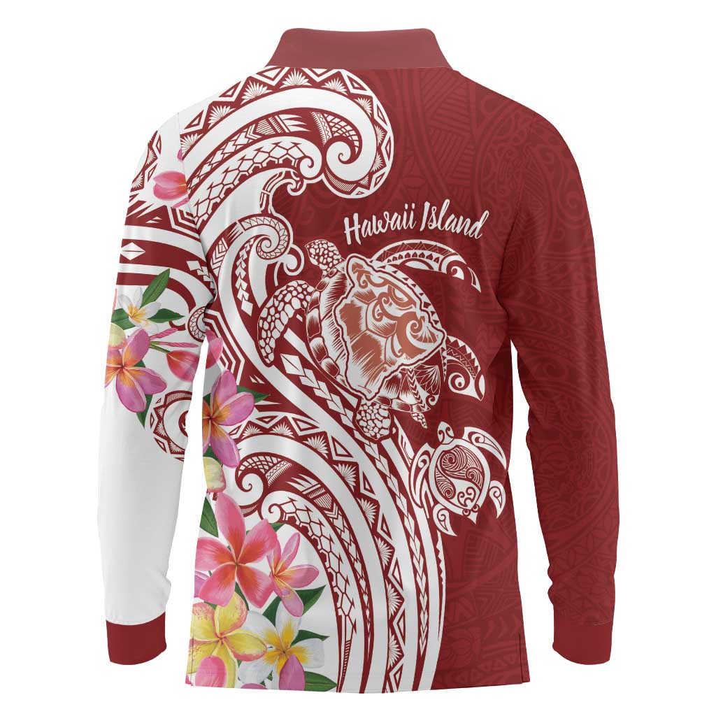 Aloha Hawaii Island Personalized Long Sleeve Polo Shirt Crimson Dreamy Turtle LT7 - Polynesian Pride