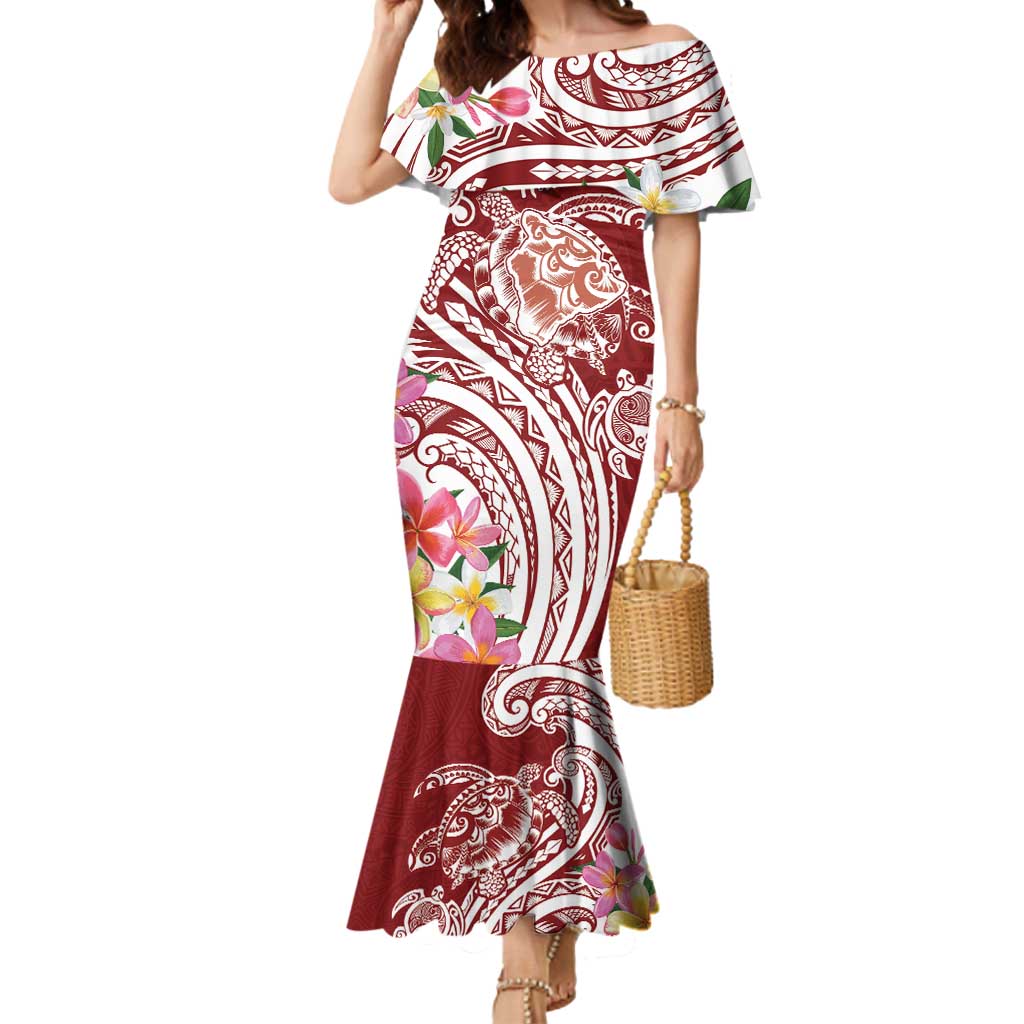 Aloha Hawaii Island Personalized Mermaid Dress Crimson Dreamy Turtle LT7 Women Red - Polynesian Pride