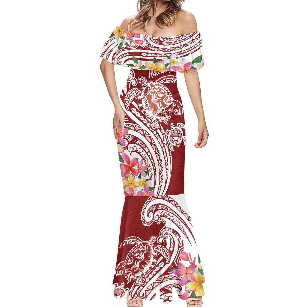 Aloha Hawaii Island Personalized Mermaid Dress Crimson Dreamy Turtle LT7 - Polynesian Pride