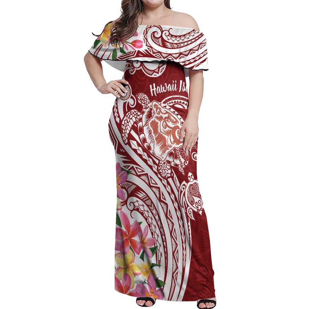 Aloha Hawaii Island Personalized Off Shoulder Maxi Dress Crimson Dreamy Turtle LT7 Women Red - Polynesian Pride