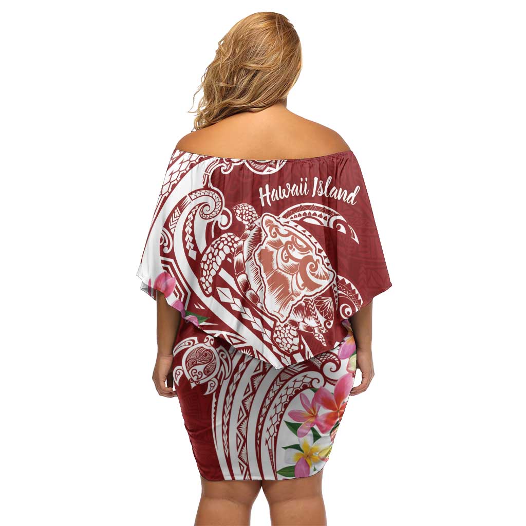 Aloha Hawaii Island Personalized Off Shoulder Short Dress Crimson Dreamy Turtle LT7 - Polynesian Pride