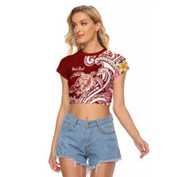 Aloha Hawaii Island Personalized Raglan Cropped T Shirt Crimson Dreamy Turtle LT7 Female Red - Polynesian Pride