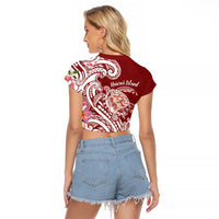 Aloha Hawaii Island Personalized Raglan Cropped T Shirt Crimson Dreamy Turtle LT7 - Polynesian Pride