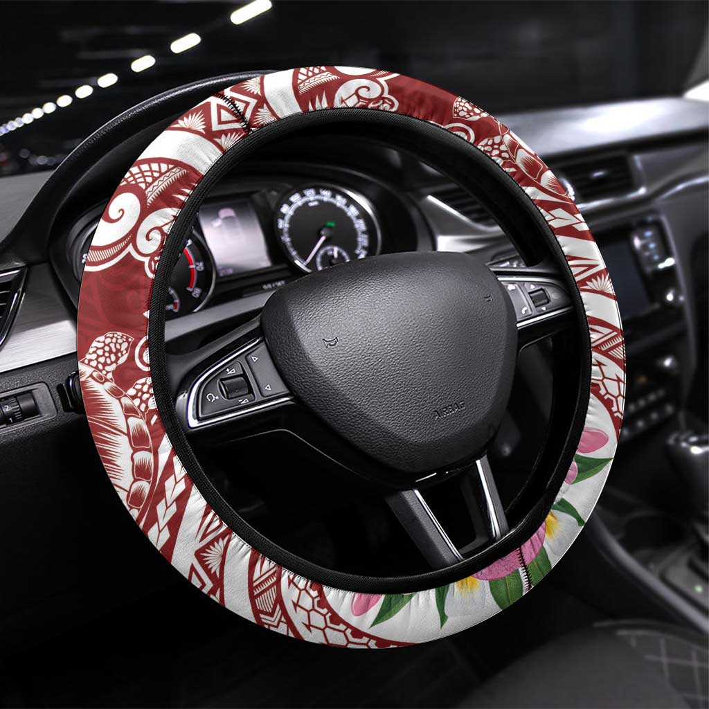 Aloha Hawaii Island Steering Wheel Cover Crimson Dreamy Turtle LT7 Universal Fit Red - Polynesian Pride